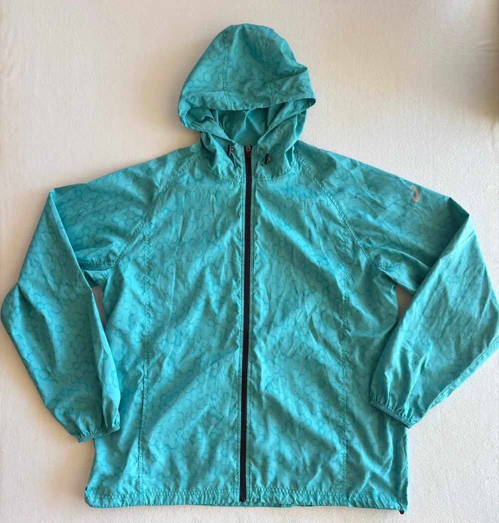 Asics Packable Running Windbreaker Jacket Women’s Size XL Teal Water Resistant